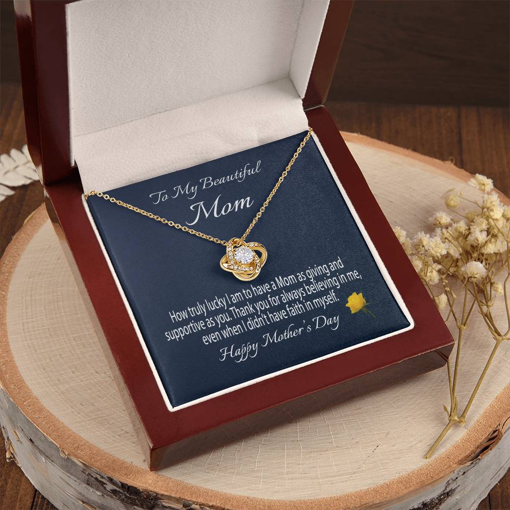 To My Beautiful Mom Gift Necklace Mother's Day Message Card Necklace For Mom To Mom From Daughter Gift To Mom From Son Gift Ne Love Knot Necklace