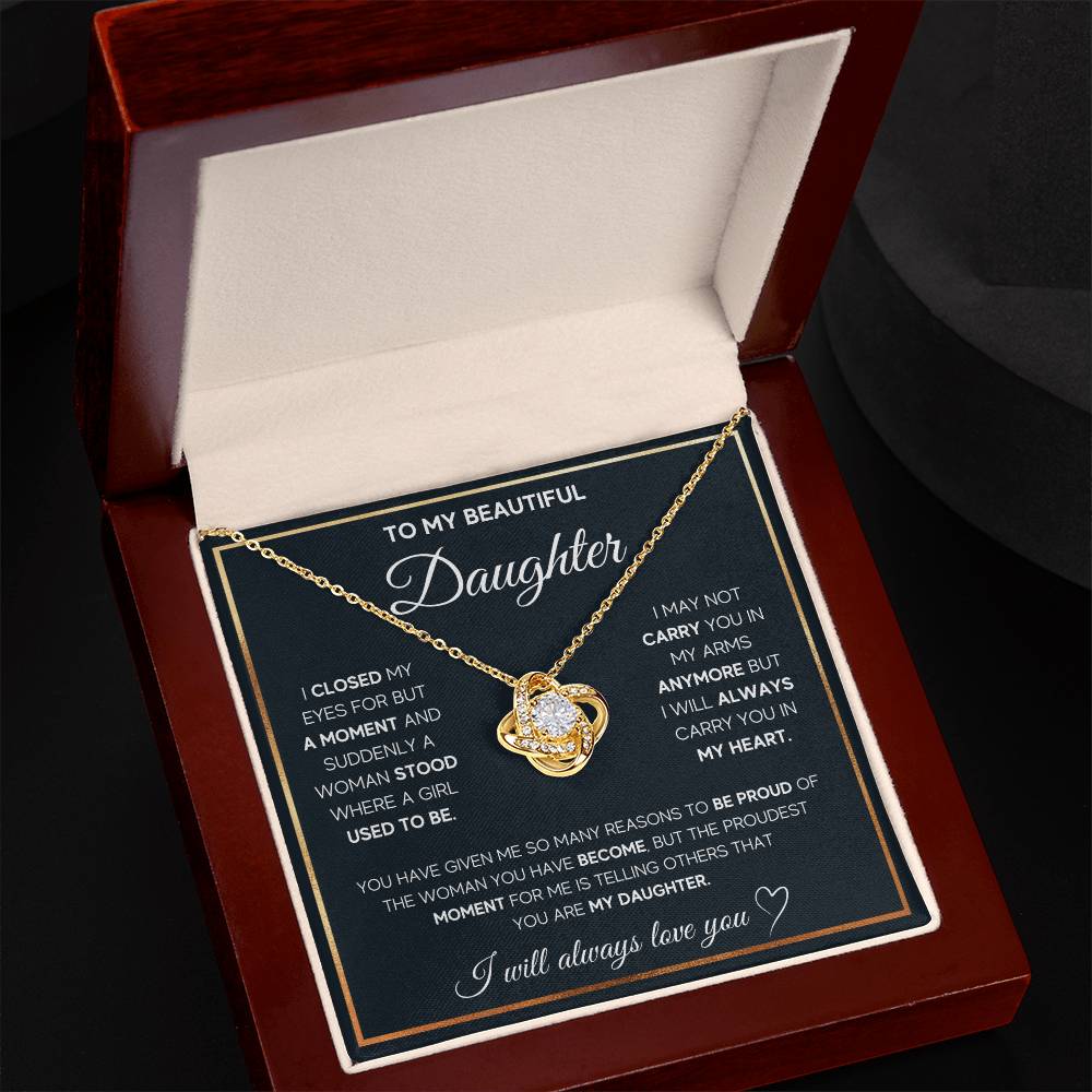To My Daughter Proud Love Knot Necklace Gift Set Love Knot Necklace