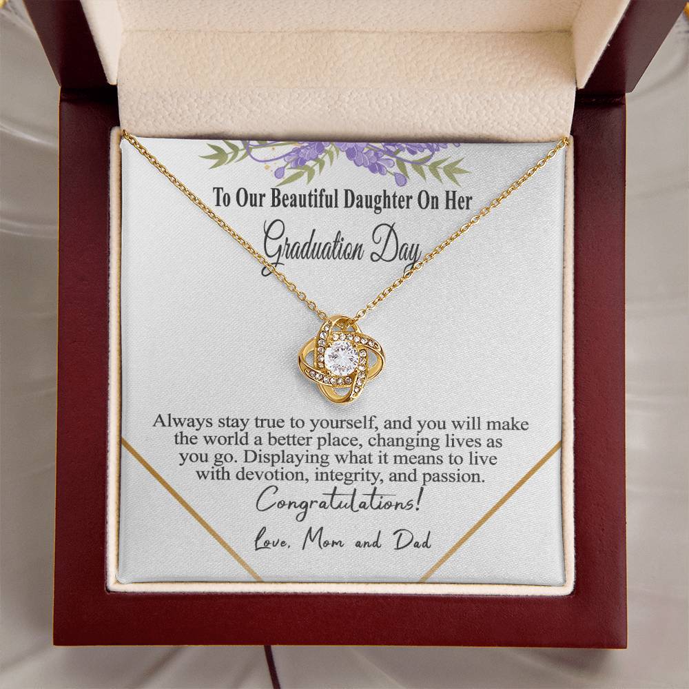 Graduation Gift Necklace For Daughter To Our Beautiful Daughter On Her Graduation Day Message Card Necklace For Daughter Gr Love Knot Necklace