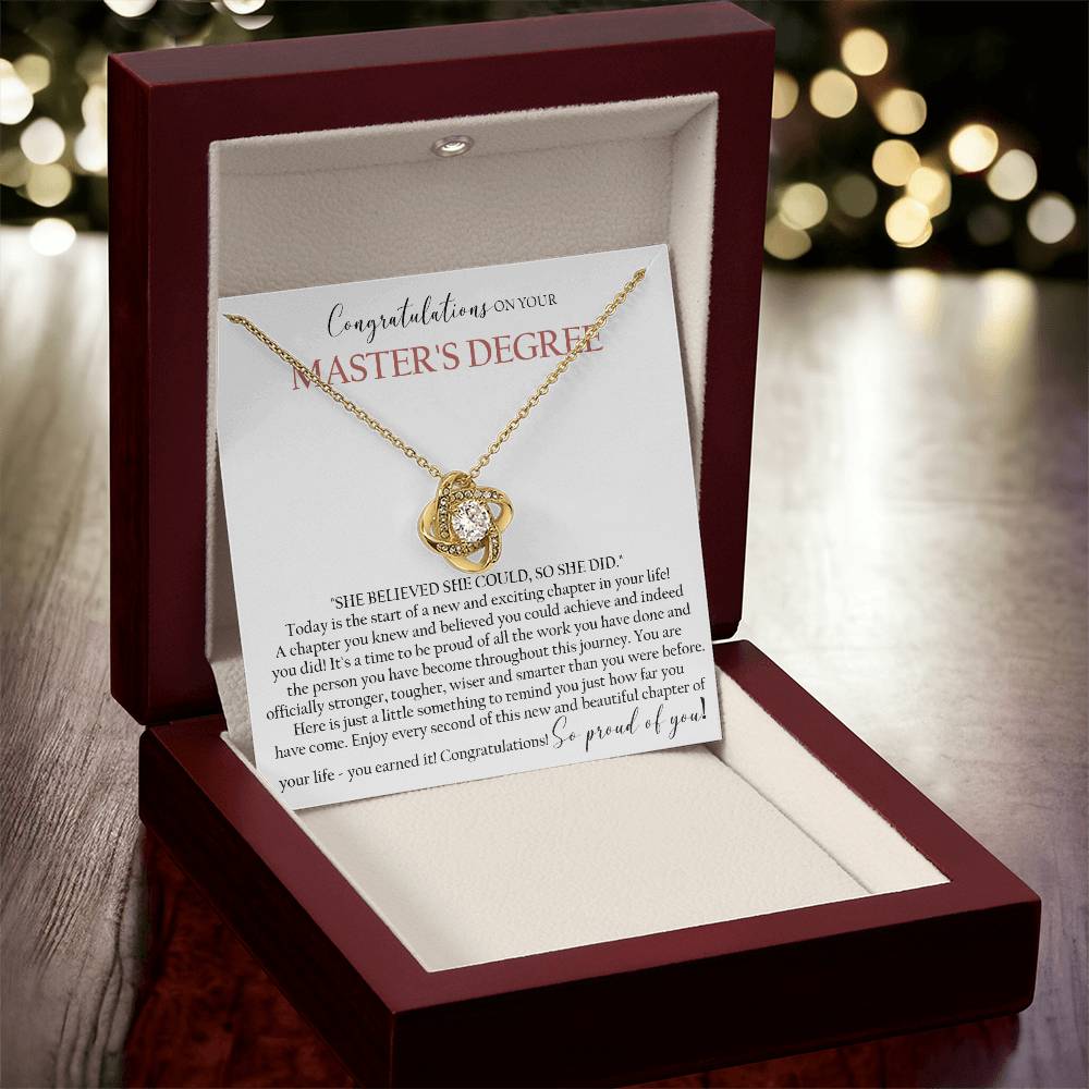 Master's Degree Graduation Gift Necklace Masters Graduation Gift Gift For Her Masters Degree Graduation Love Knot Necklace