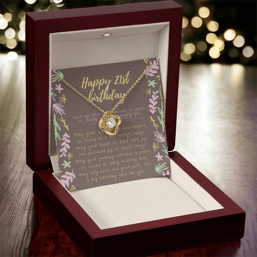 Happy 21St Birthday Necklace 21St Birthday Gift For Her 21St Birthday Gift For Women 21St Birthday Gift Necklace Happy Love Knot Necklace