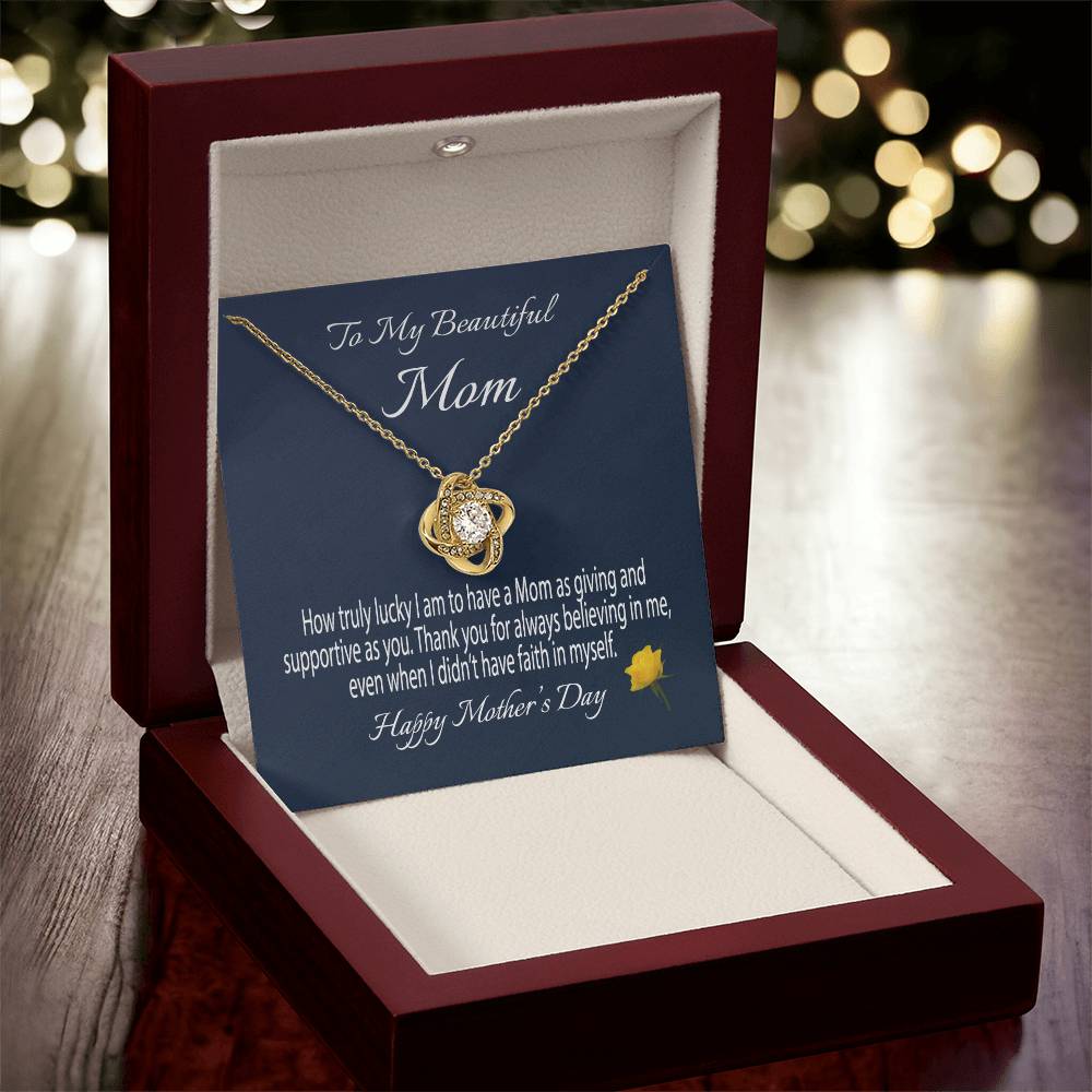 To My Beautiful Mom Gift Necklace Mother's Day Message Card Necklace For Mom To Mom From Daughter Gift To Mom From Son Gift Ne Love Knot Necklace