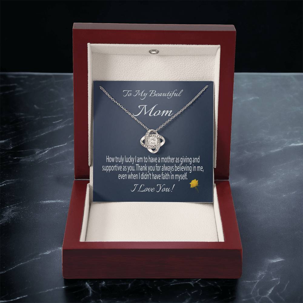 To My Beautiful Mom Gift Necklace Message Card Necklace For Mom Mom Birthday Gift Mother's Day Gift Necklace F Love Knot Necklace