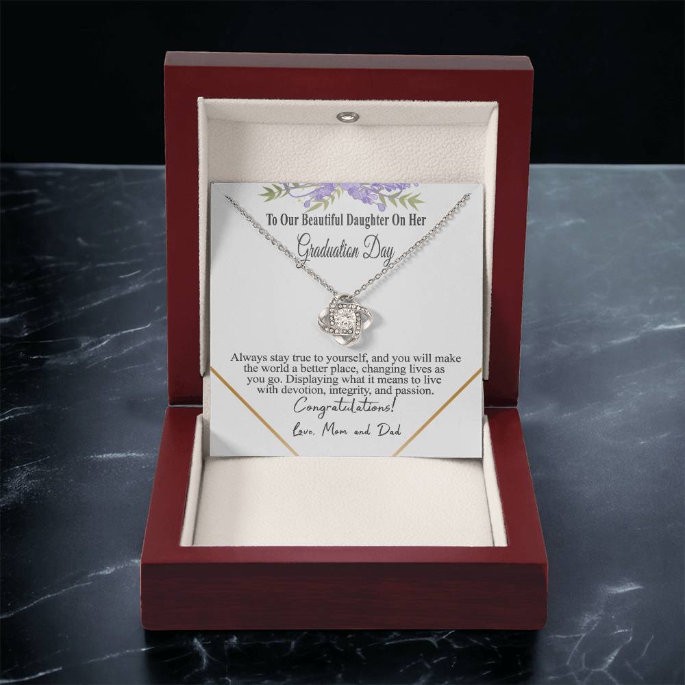 Graduation Gift Necklace For Daughter To Our Beautiful Daughter On Her Graduation Day Message Card Necklace For Daughter Gr(1) Love Knot Necklace