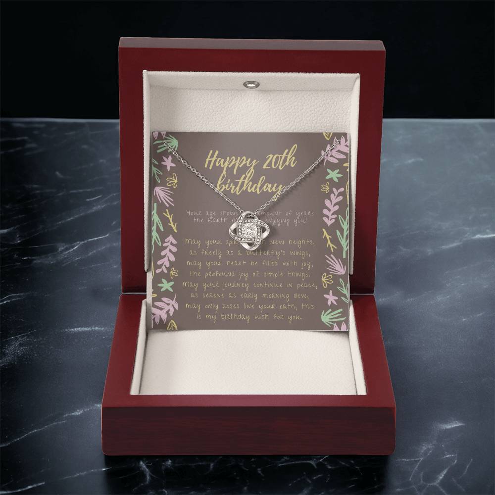 Happy 20Th Birthday Necklace Gifts For 20Th Birthday 20Th Birthday Gift For Her 20 Year Old Female Be Love Knot Necklace