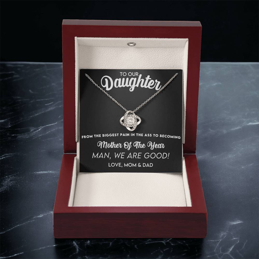 Humor And Elegant Gift For Your Wonderful Daughter On Mother's Day Love Knot Necklace
