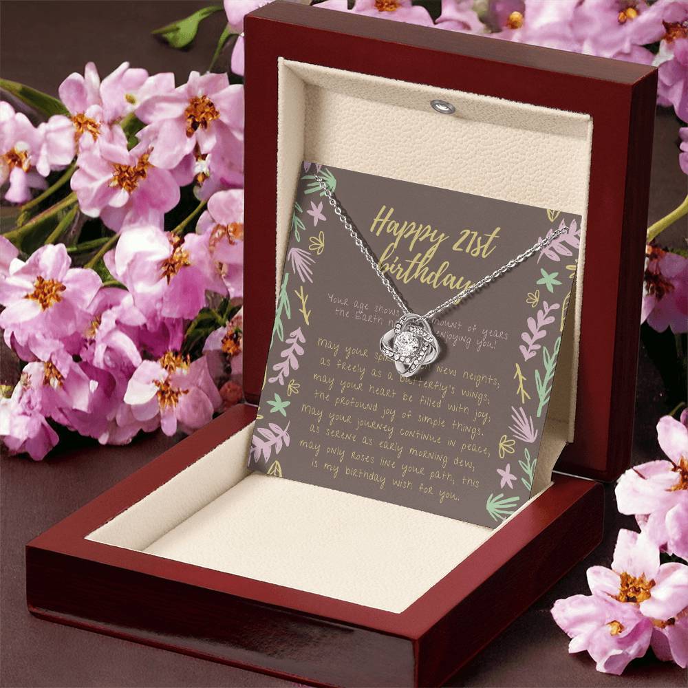 Happy 21St Birthday Necklace 21St Birthday Gift For Her 21St Birthday Gift For Women 21St Birthday Gift Necklace Happy Love Knot Necklace