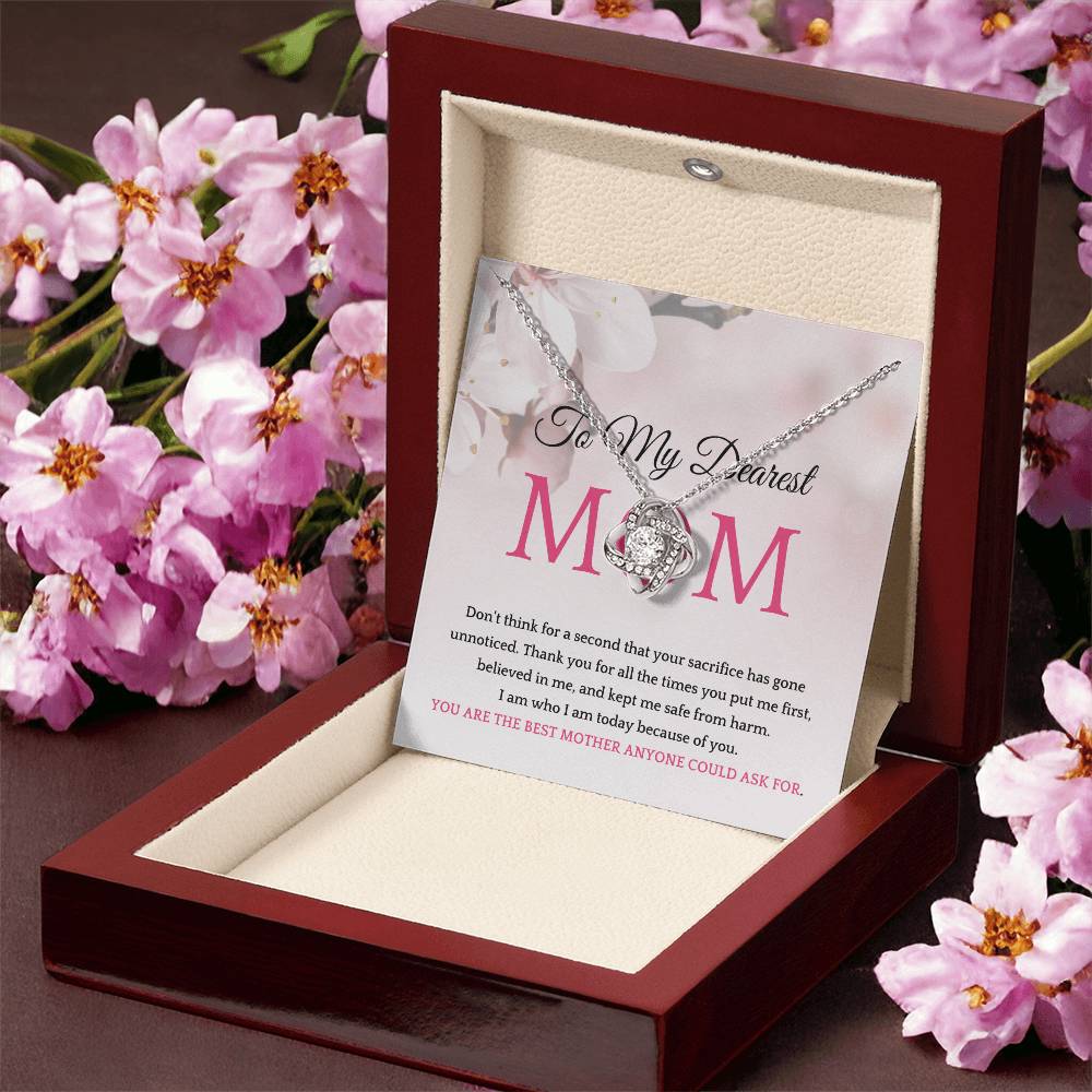 Thank You To My Dearest Mom Elegant Center Cz Love Knot Pendant Necklace Love Knot Necklace