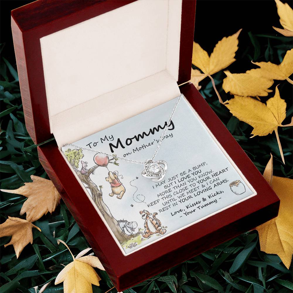 New Mommy Necklace New Mom Gift Mom To Be Winnie The Pooh Baby Shower Gift First Time Mom Pregnancy Gift Love Knot Necklace