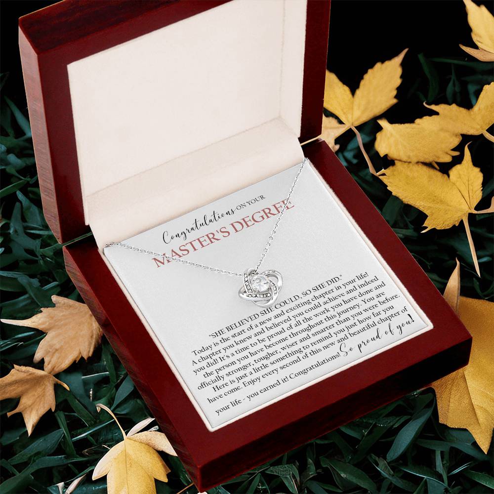 Master's Degree Graduation Gift Necklace Masters Graduation Gift Gift For Her Masters Degree Graduation Love Knot Necklace