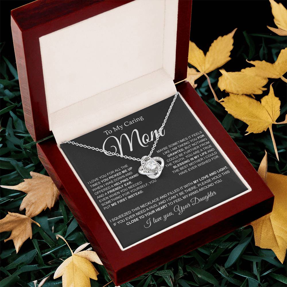 To My Caring Mom Love Knot Necklace