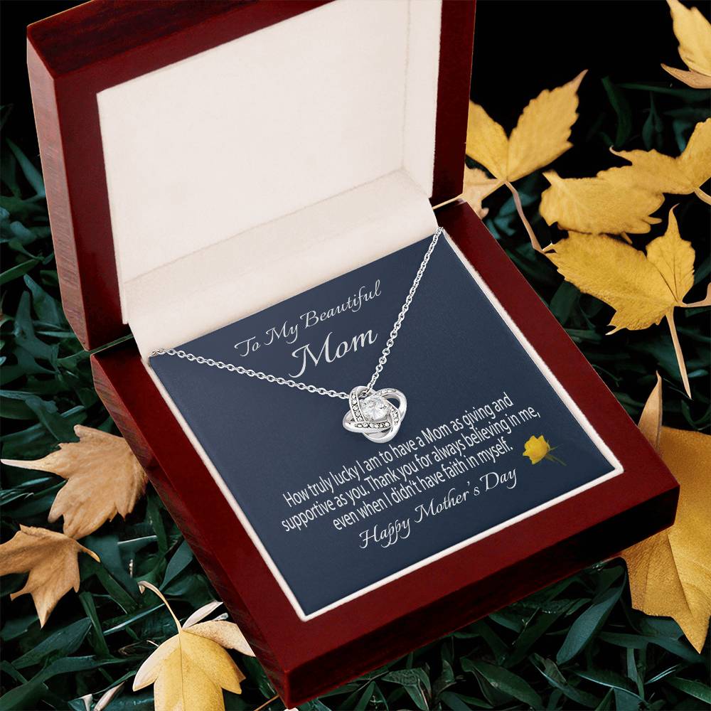 To My Beautiful Mom Gift Necklace Mother's Day Message Card Necklace For Mom To Mom From Daughter Gift To Mom From Son Gift Ne(1) Love Knot Necklace
