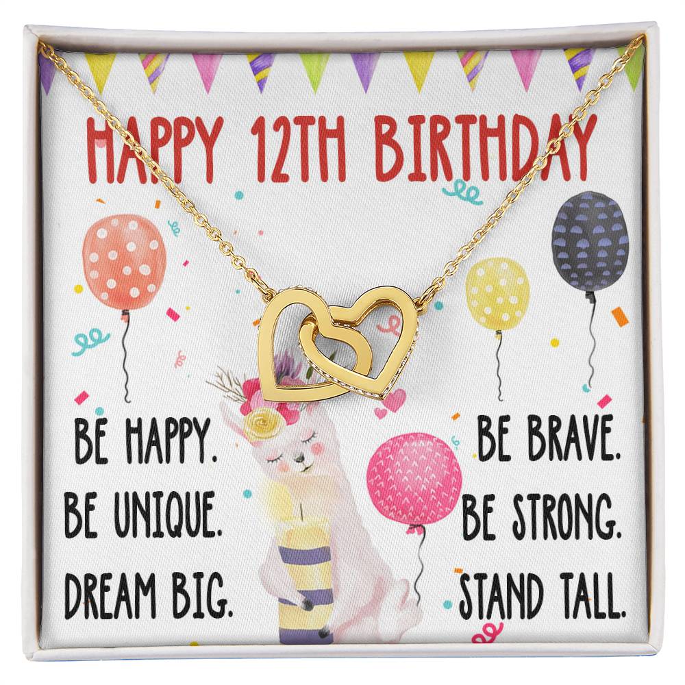 12Th Birthday Necklace Gift For Girl Daughter Birthday Gift For 12 Years Old Teen Birthday Gift Cute Llama Interlocking Hearts Necklace