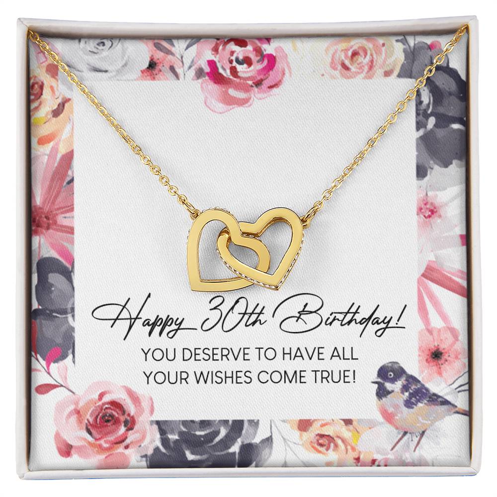 Happy 30Th Birthday Interlocking Hearts Necklace Message Card
