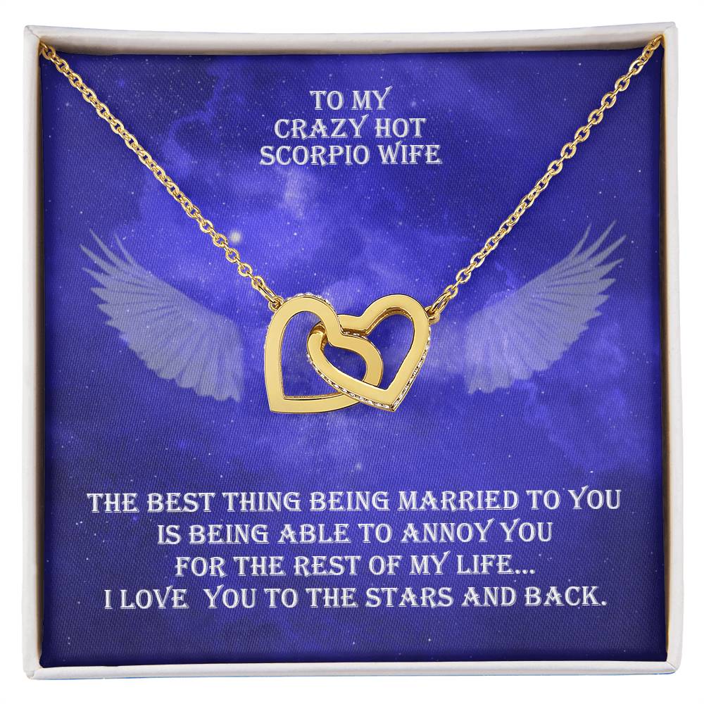 Hot Scorpio Wife Interlocked Hearts Necklace With Personal Message Card And Jewelry Box. Interlocking Hearts Necklace
