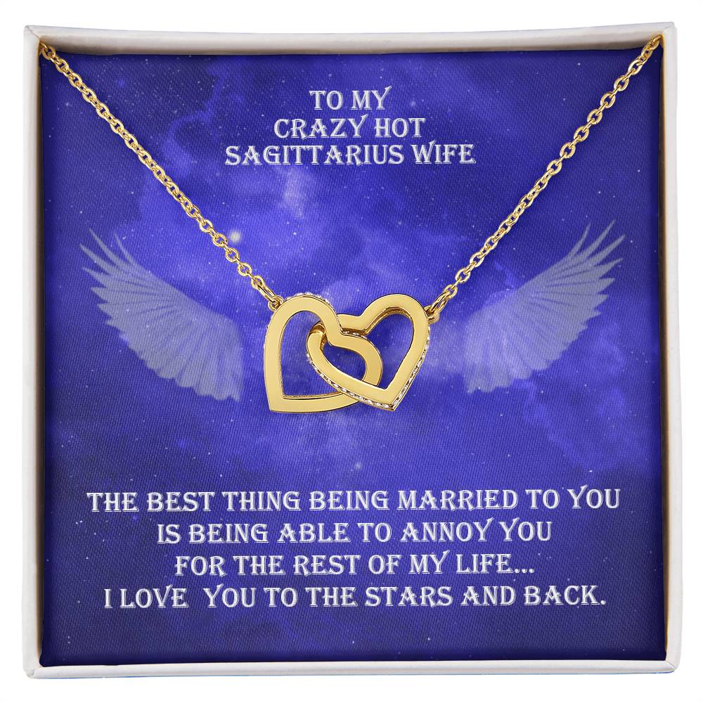 Hot Sagittarius Wife Interlocked Hearts Necklace With Personal Message Cadr And Jewelry Box. Interlocking Hearts Necklace