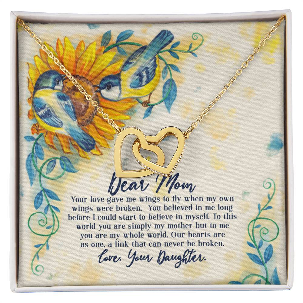 Dear Mom - Your Love Gave Me Wings To Fly When My Own Wings Were Broken From Daughter Interlocking Hearts Necklace