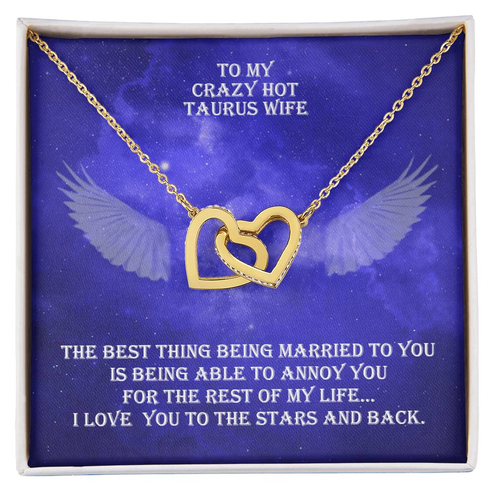 Hot Taurus Wife Interlocked Hearts Necklace With Personal Message Card And Jewelry Box. Interlocking Hearts Necklace