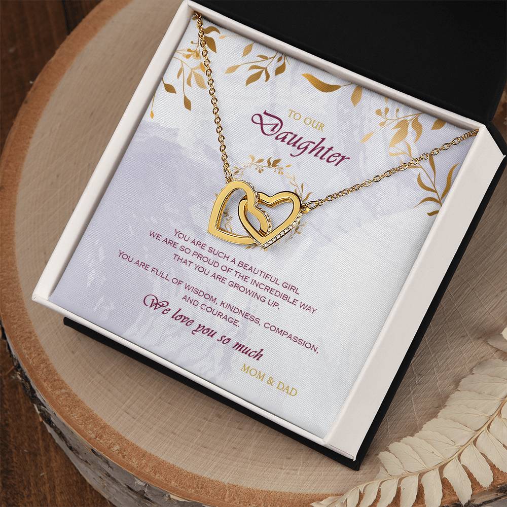 Interlocking Heart Necklace To Your Daughter – From Mom & Dad With Love – Jewelry Gift B1D6T2 Interlocking Hearts Necklace