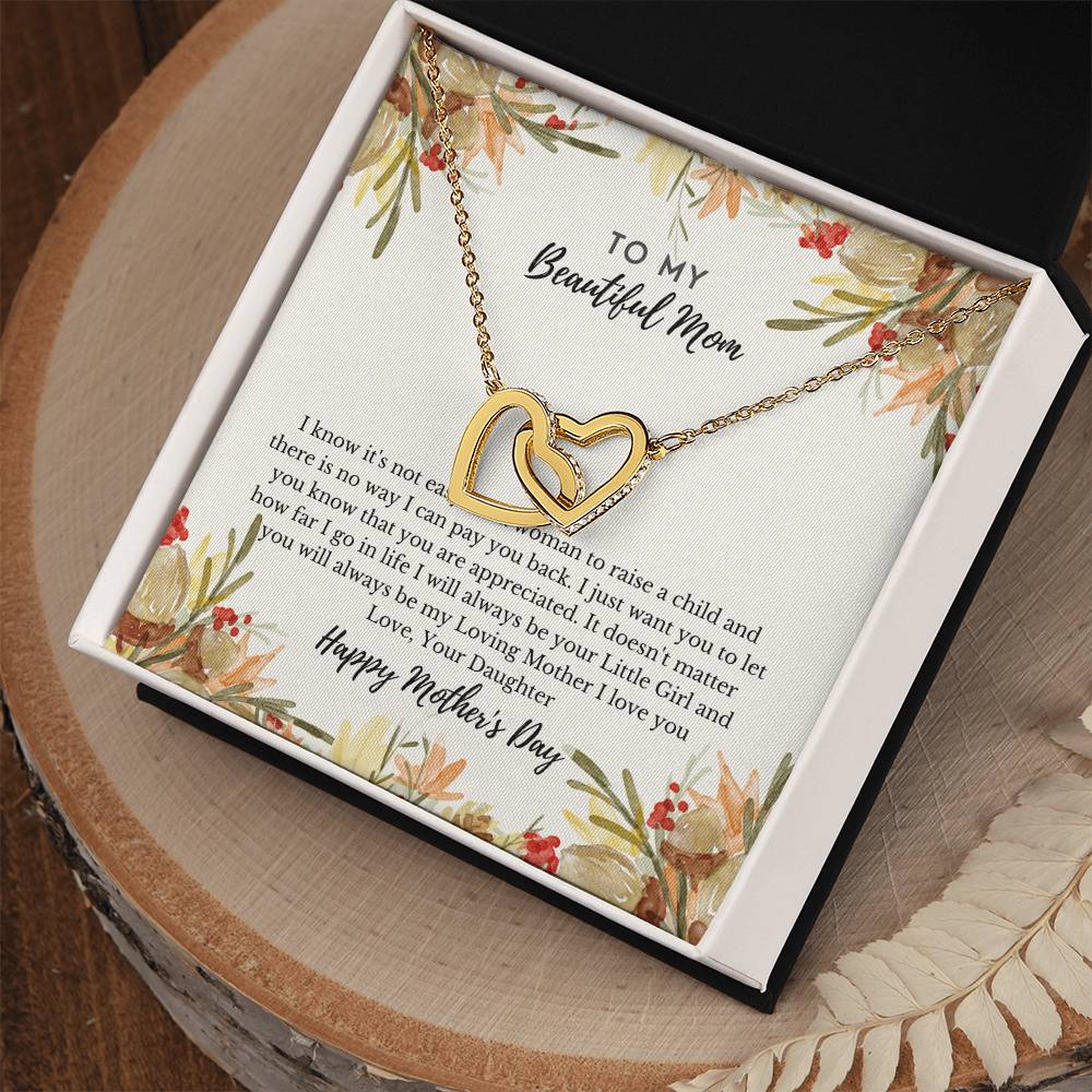 To My Beautiful Mom - Interlocking Heart Necklace - Interlocking Hearts Necklace
