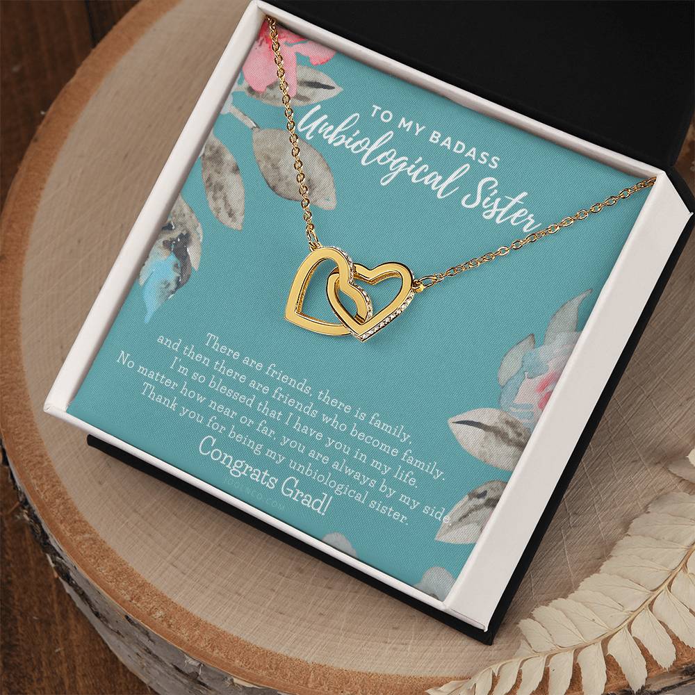 To My Badass Unbiological Sister Bestie Necklace Soul Sister Graduation Gift High School Graduation College Graduation Big Little Sorority Interlocking Hearts Necklace