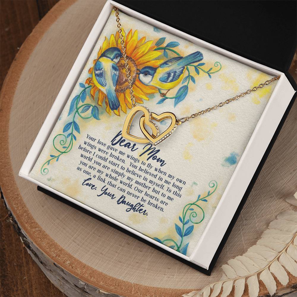 Dear Mom - Your Love Gave Me Wings To Fly When My Own Wings Were Broken From Daughter Interlocking Hearts Necklace