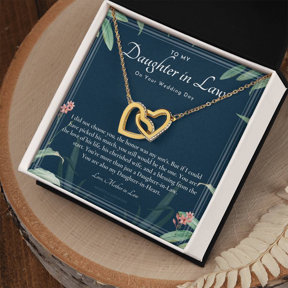 Daughter-In-Law Gift Necklace Wedding Gift Jewelry From Mother-In Law Gift For Bride Daughter-In-Heart Interlocking Hearts Necklace