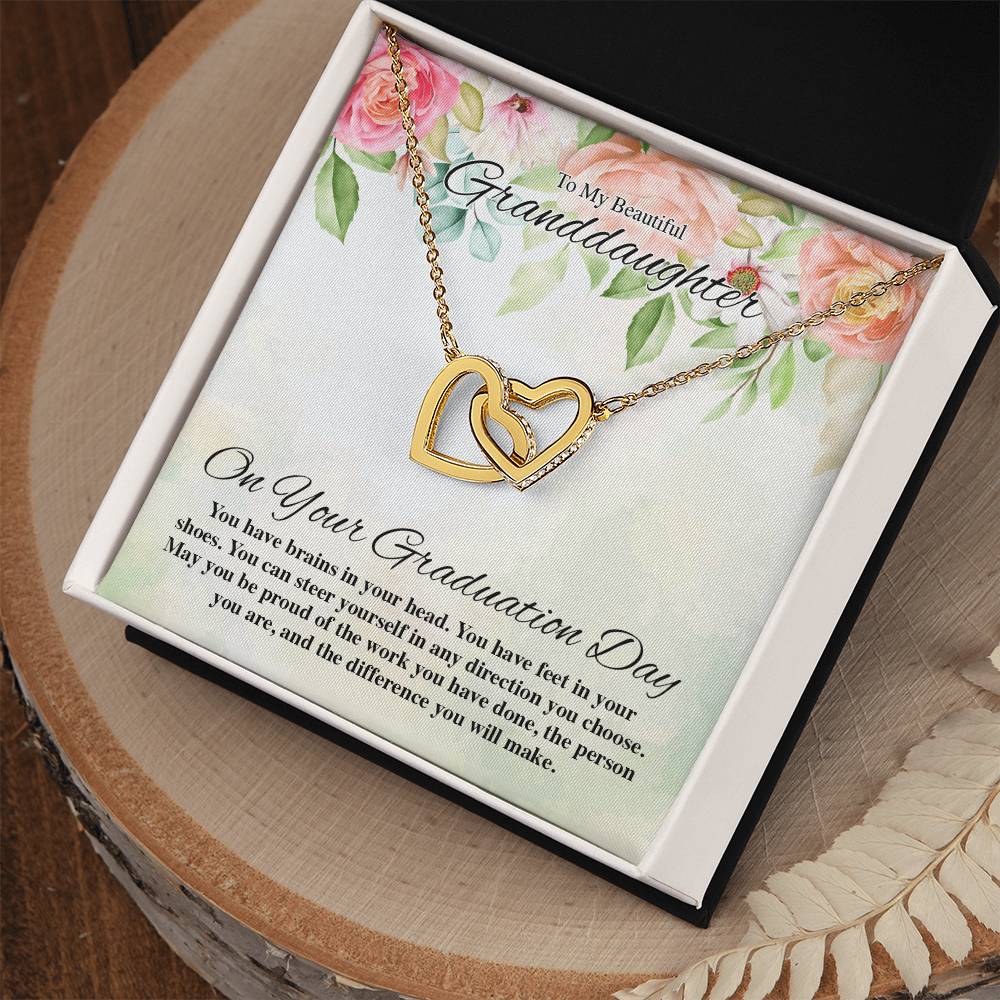 To My Beautiful Granddaughter On Your Graduation Day Flowery Interlocking Hearts Interlocking Hearts Necklace