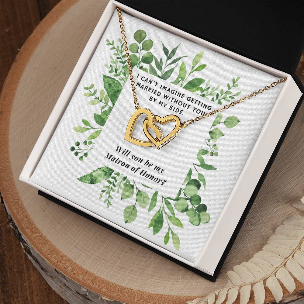 Be Matron Of Honor Square Foliage Interlocking Hearts Necklace