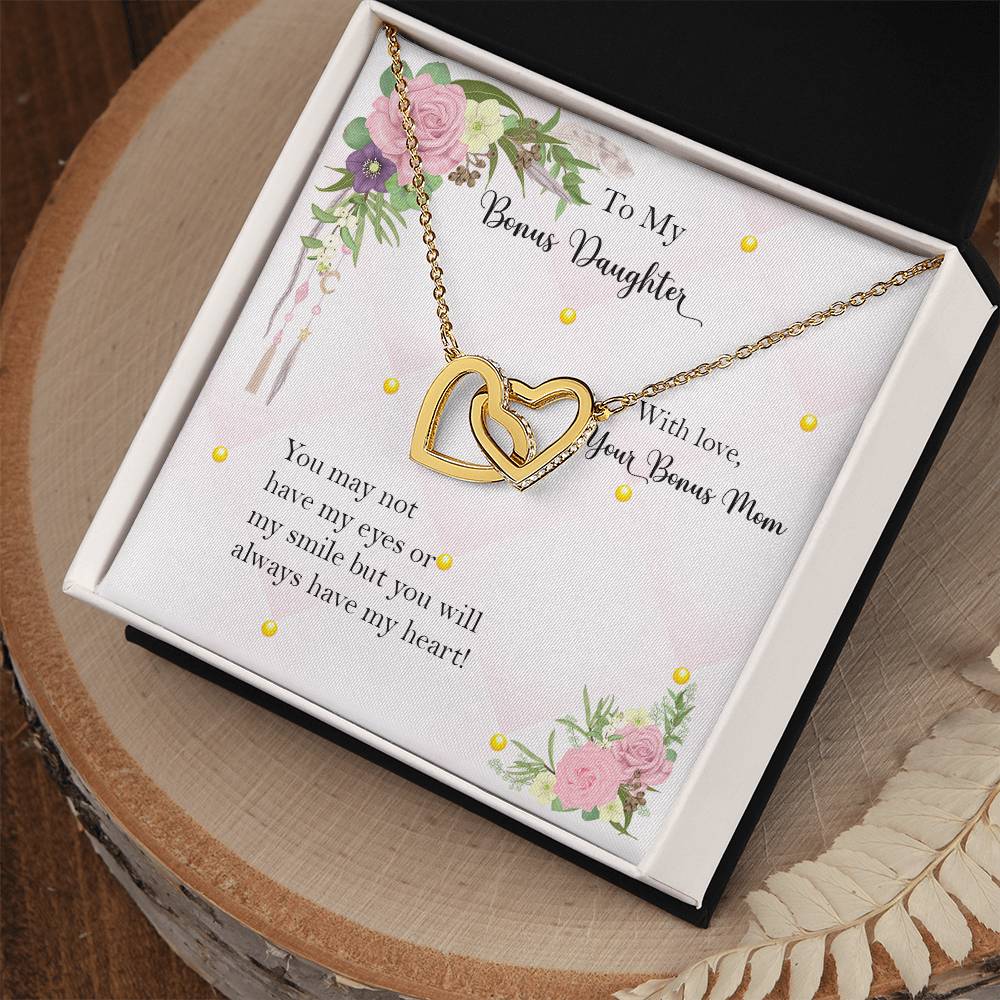 Bonus Daughter From Bonus Mom No Dna But You Have My Heart Interlocking Hearts Necklace