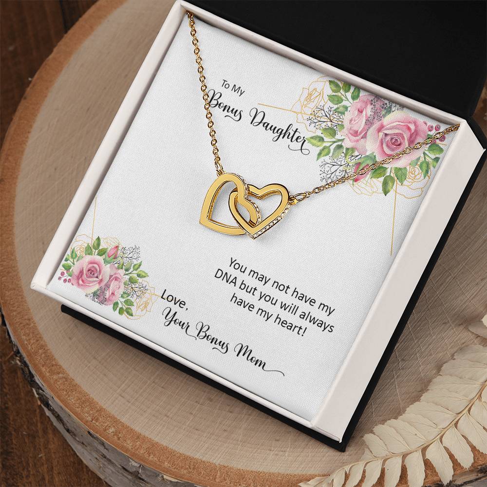 Bonus Daughter From Bonus Mom No Dna But You Have My Heart Interlocking Hearts Necklace