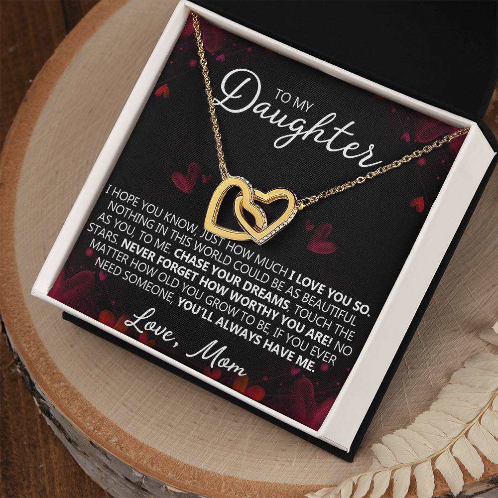 To My Daughter - I Love You - Unique Heart Bonding Necklace Gift Set Interlocking Hearts Necklace
