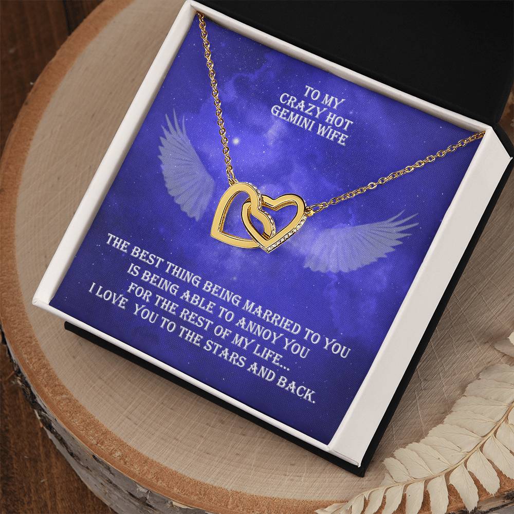 Hot Gemini Wife Interlocked Hearts Necklace With Personal Message Card And Jewelry Box. Interlocking Hearts Necklace