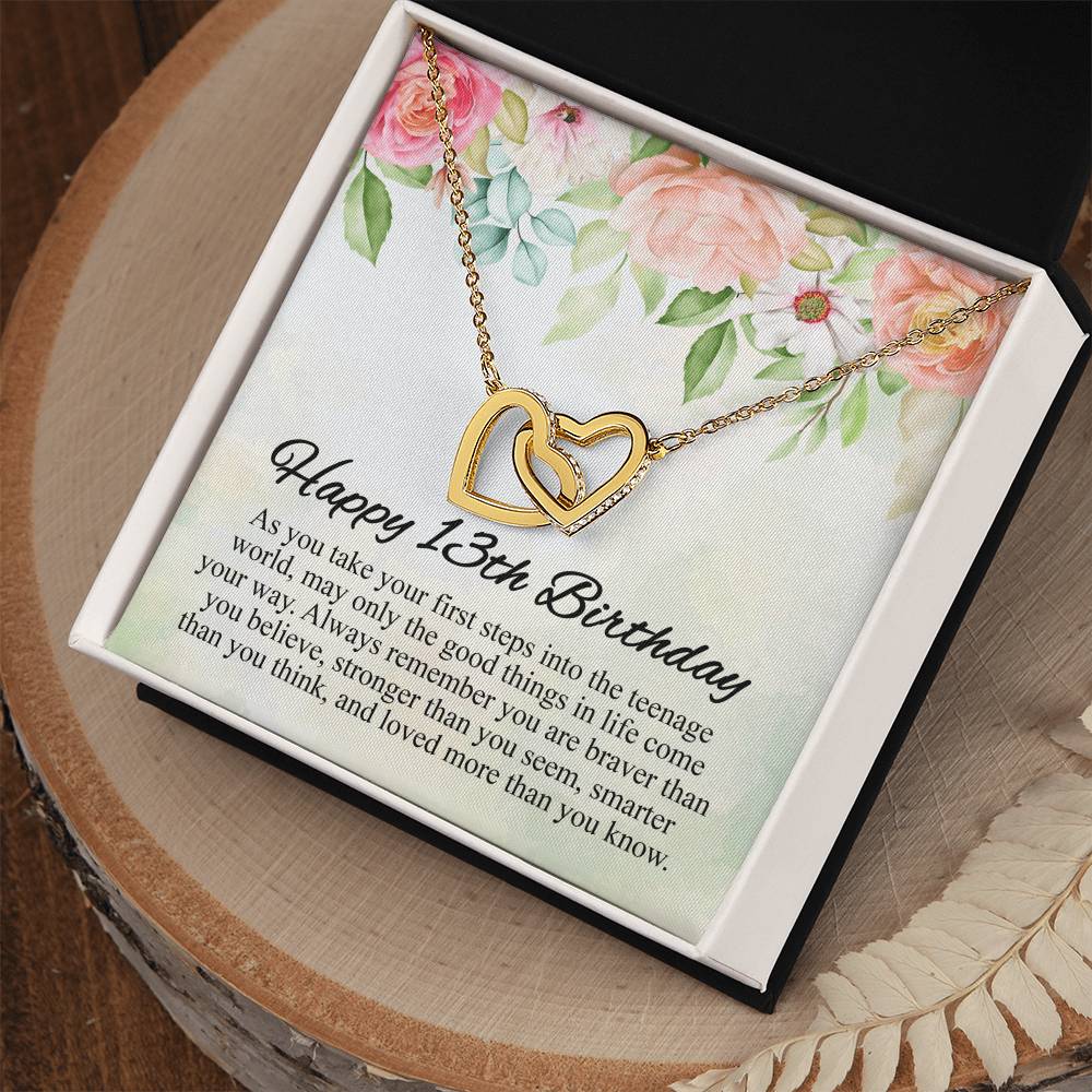Happy 13Th Birthday Interlocking Hearts Necklace