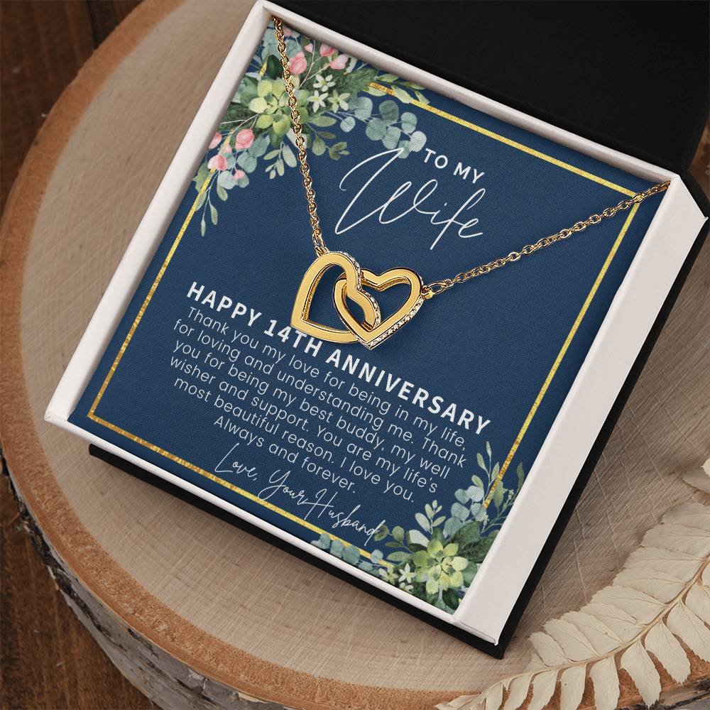 14 Year Wedding Anniversary Gift For Wife 14Th Anniversary Gift For Her 14 Year Anniversary Gift Ideas 14Th Anniversary Gifts Interlocking Hearts Necklace
