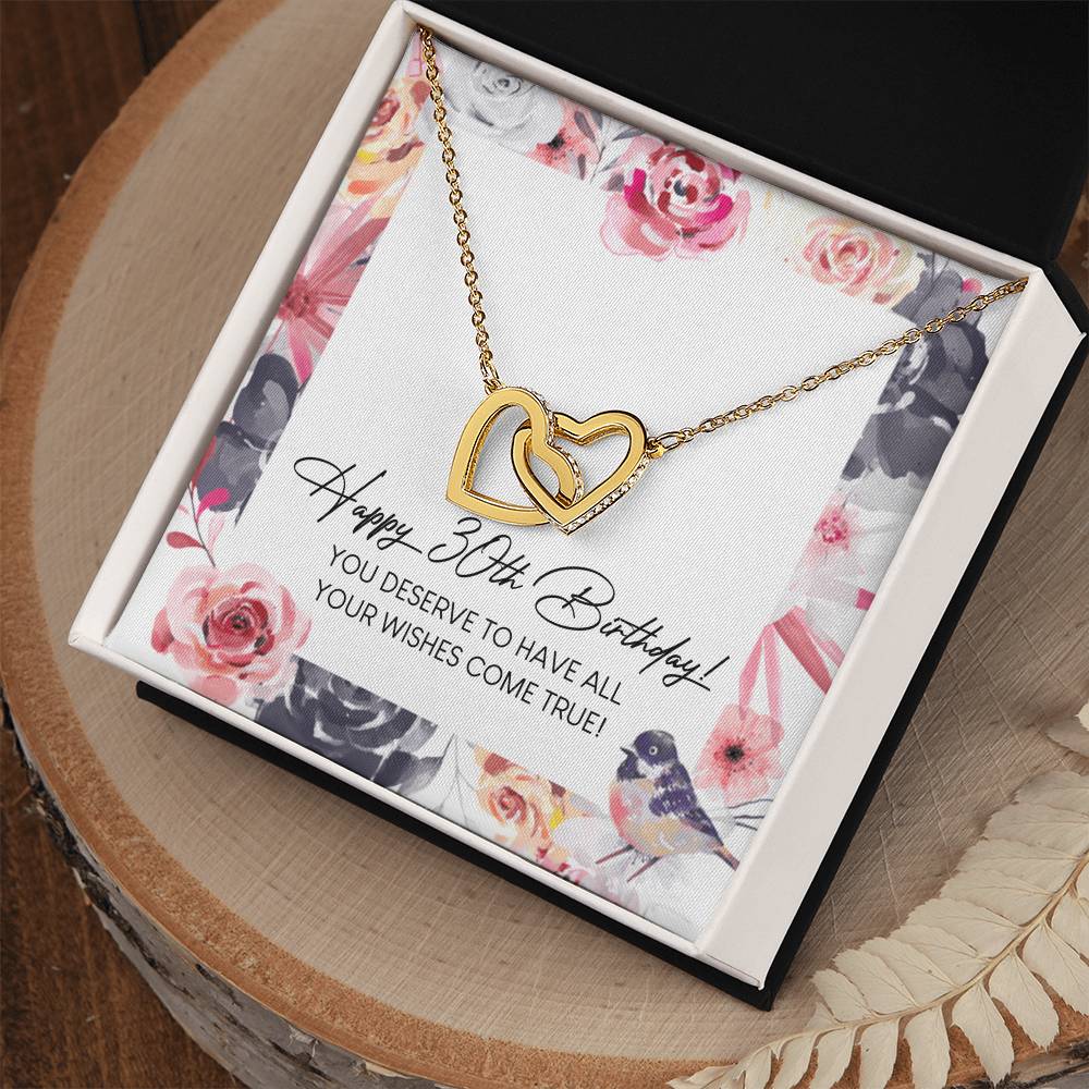 Happy 30Th Birthday Interlocking Hearts Necklace Message Card