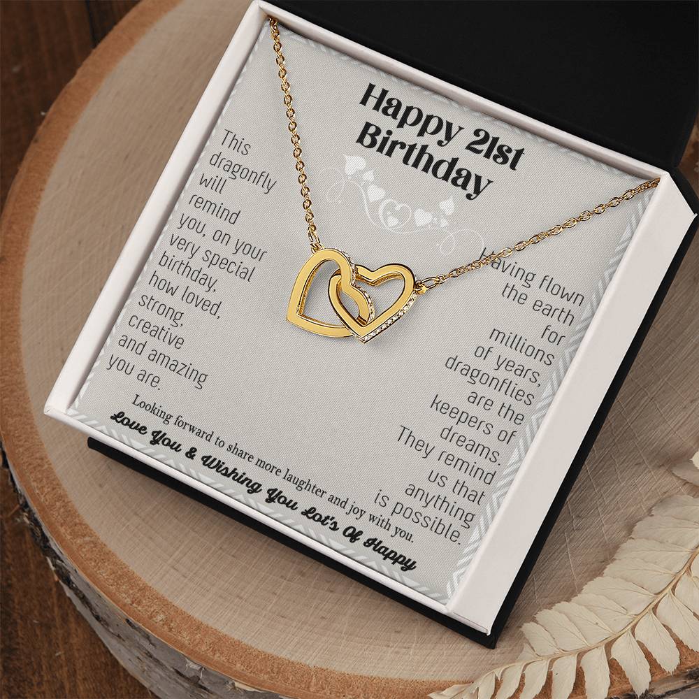 21St Birthday Dragonfly Necklace Gift Happy 21St Birthday Gifts For Her Best Friend Daughter Sister Niece Auntie Necklace Happy 21 Birthday Birthday Necklace Interlocking Hearts Necklace
