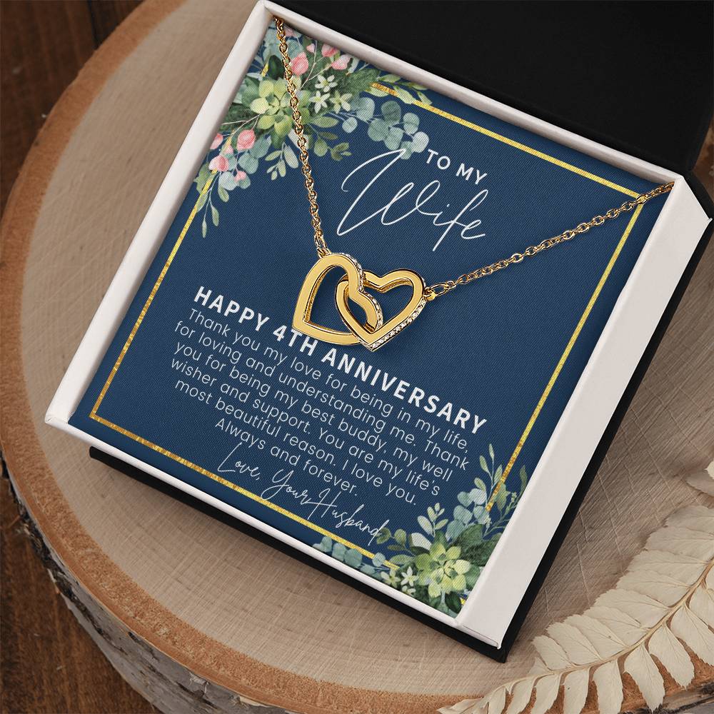 4 Year Anniversary Gifts 4Th Anniversary Gift Ideas 4Th Anniversary Gift For Wife 4 Year Wedding Anniversary Gift For Her Interlocking Hearts Necklace