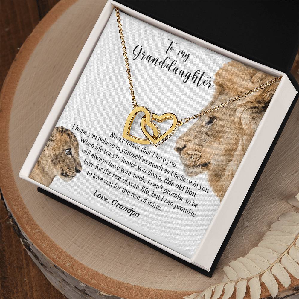 To My Granddaughter - This Old Lion Will Always Have Your Back Interlocking Hearts Necklace