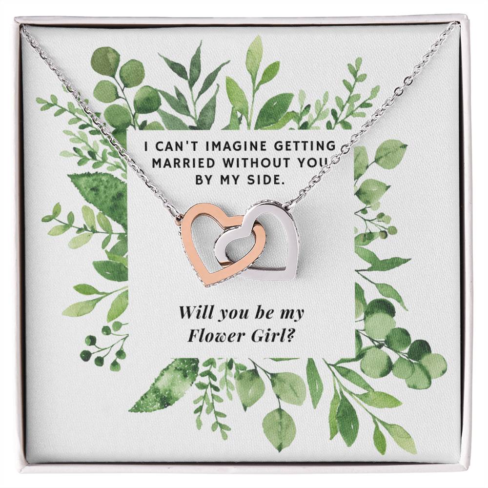 Be Flower Girl Square Foliage Interlocking Hearts Necklace