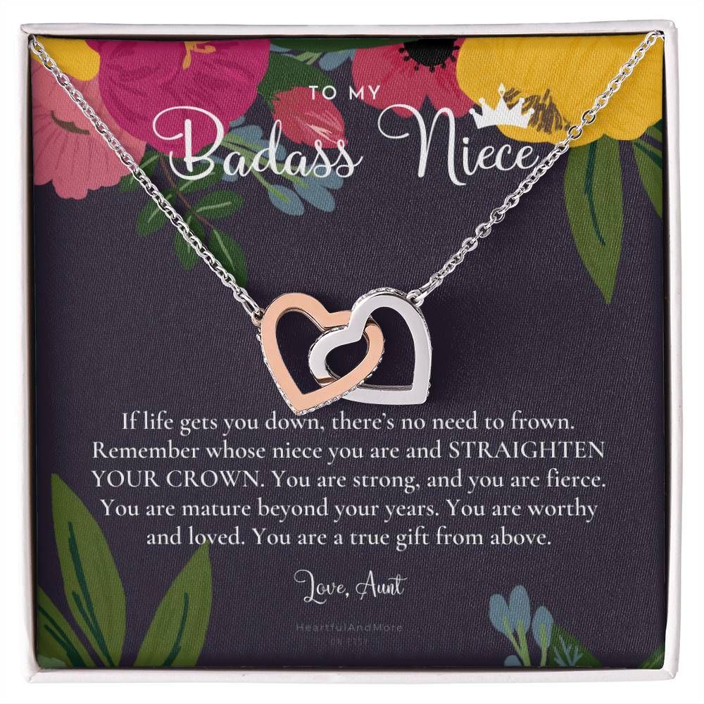 To My Badass Niece Straighten Your Crown Necklace Aunt Niece Necklace Niece Birthday Gift Niece Graduation Gift Interlocking Hearts Necklace