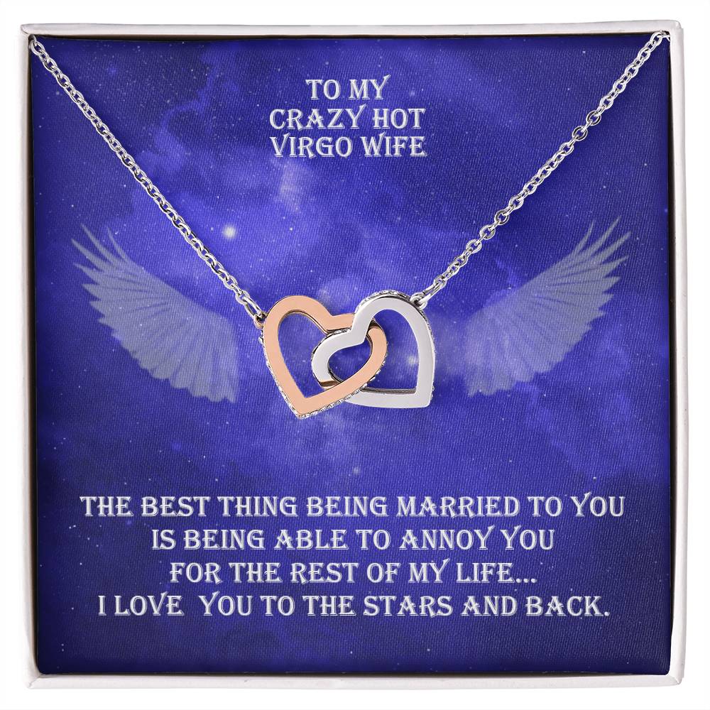 Hot Virgo Wife Interlocked Hearts Necklace With Personal Message Card And Jewelry Box. Interlocking Hearts Necklace