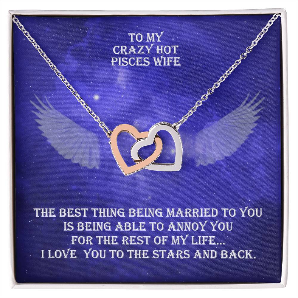 Hot Pisces Wife Interlocked Hearts Necklace With Personal Message Card And Jewelry Box. Interlocking Hearts Necklace