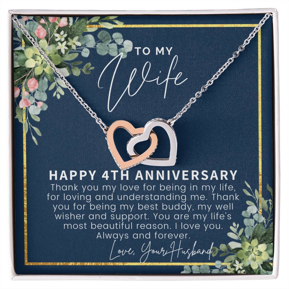 4 Year Anniversary Gifts 4Th Anniversary Gift Ideas 4Th Anniversary Gift For Wife 4 Year Wedding Anniversary Gift For Her Interlocking Hearts Necklace