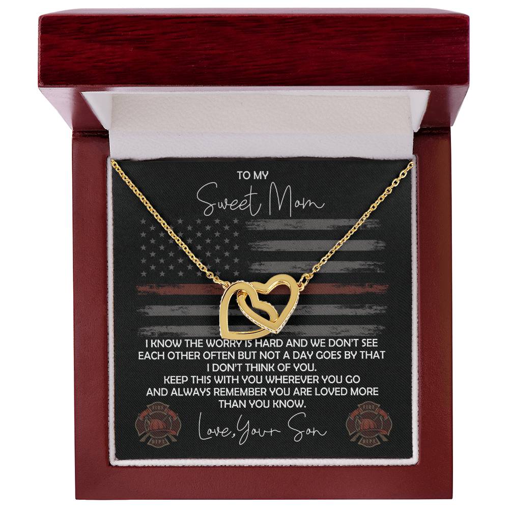 Firefighter Mom Necklace - Firefighter Mom Mother'S Day Gift From Son Interlocking Hearts Necklace