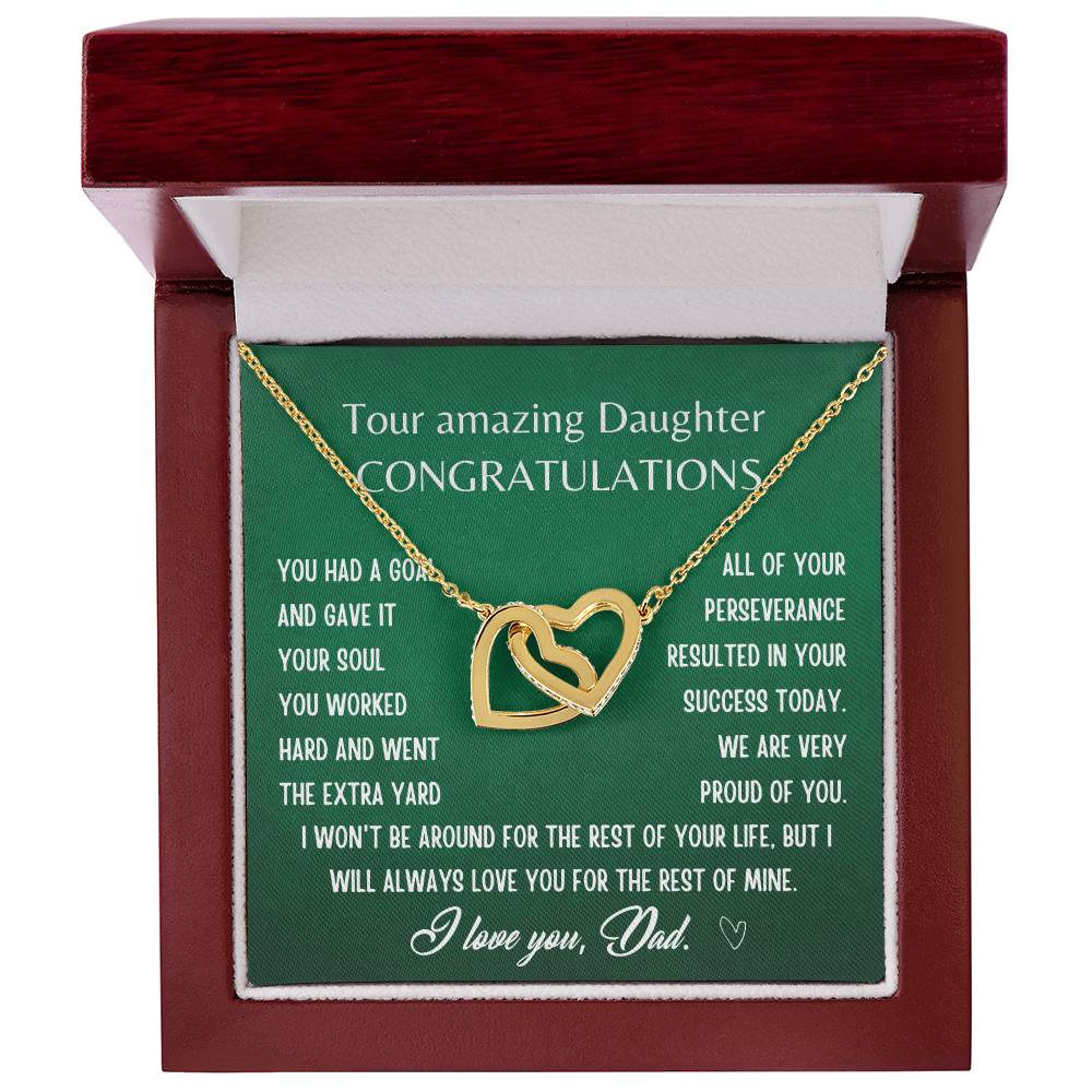 Gift For Daughter From Dad- I Will Always Love You For The Rest Of Mine Interlocking Hearts Necklace