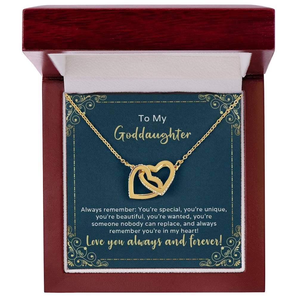 To My Goddaughter Gift - Nobody Can Replace My Granddaughter Heart Necklace Interlocking Hearts Necklace