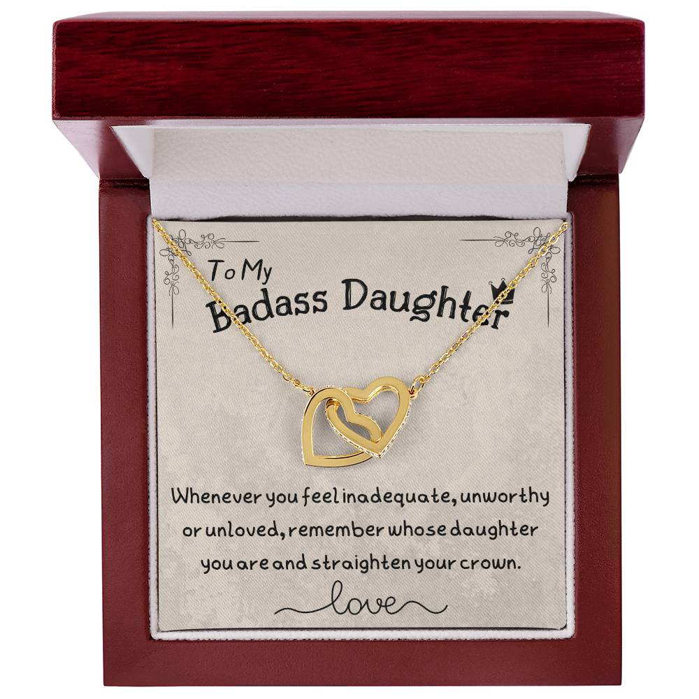 To My Badass Daughter Two Hearts Embellished Necklace Interlocking Hearts Necklace
