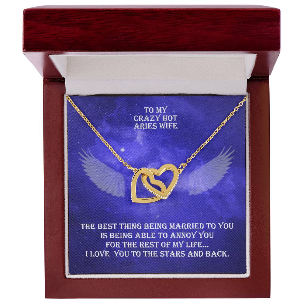 Hot Aries Wife Interlocked Hearts Necklace With Personal Message Card And Jewelry Box. Interlocking Hearts Necklace