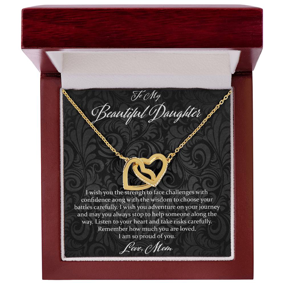 To My Beautiful Daughter I Wish You The Strength - Love Mom Interlocking Hearts Necklace